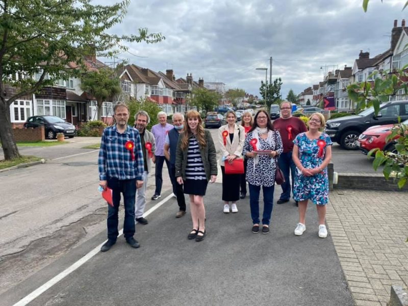 The Epsom and Ewell Labour Team with Angela Rayner campaigning in Cuddington at the bv-election in Autumn 2021